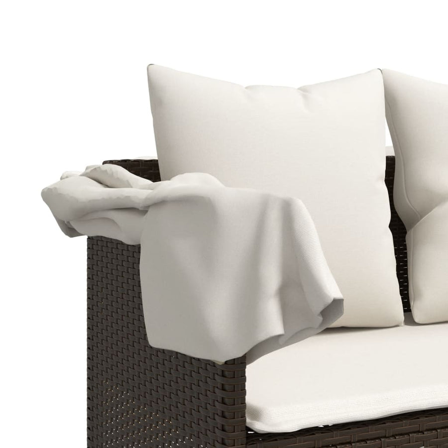 Ligbed Met Kussens Poly Rattan Bruin en crème without canopy