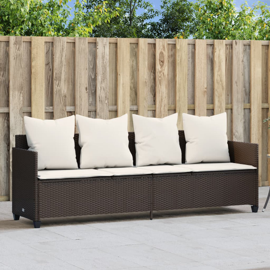 Ligbed Met Kussens Poly Rattan Bruin en crème without canopy