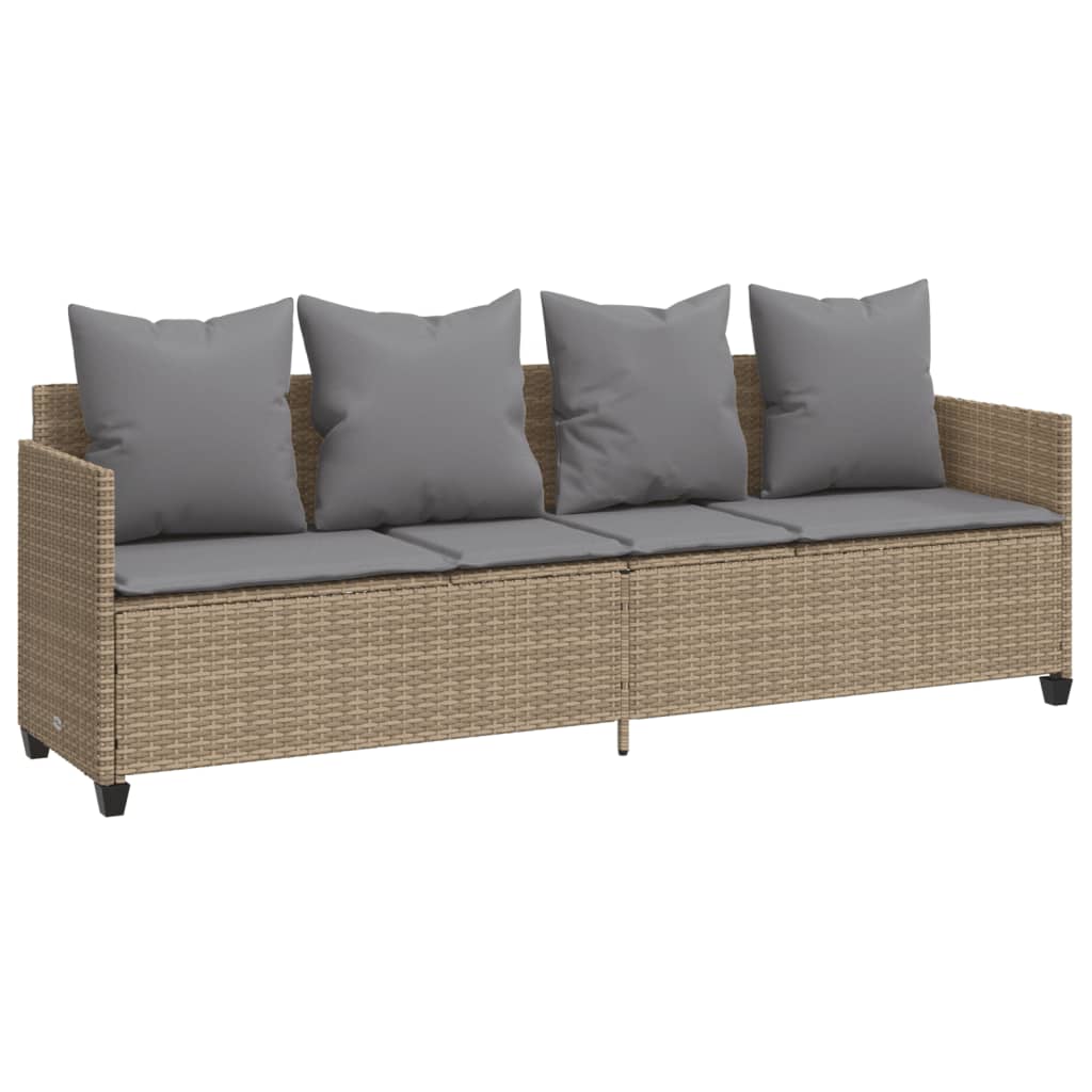 Ligbed Met Kussens Poly Rattan Beige en grijs without canopy