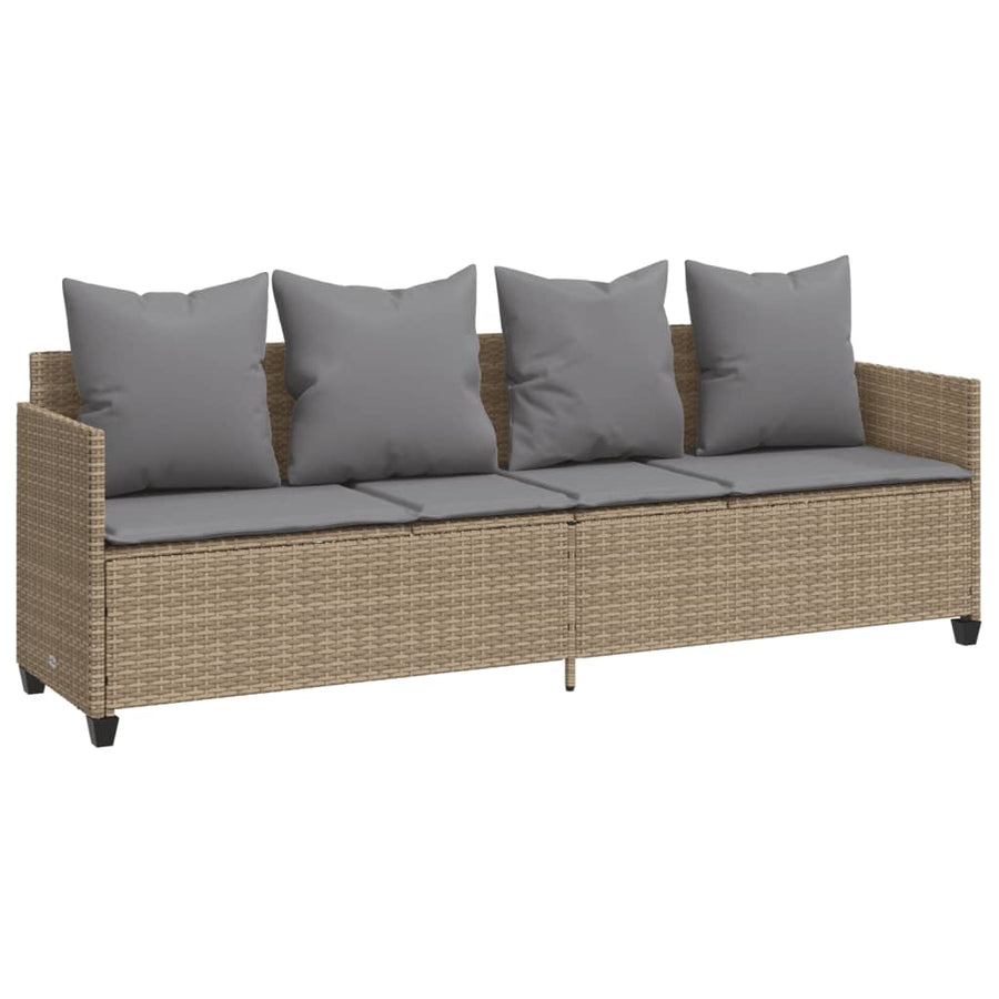 Ligbed Met Kussens Poly Rattan Beige en grijs without canopy