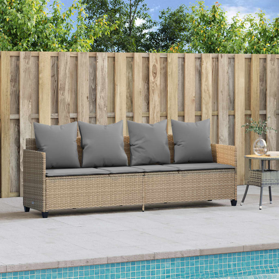 Ligbed Met Kussens Poly Rattan Beige en grijs without canopy