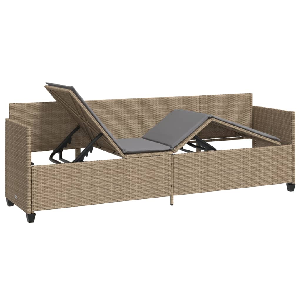 Ligbed Met Kussens Poly Rattan Beige en grijs without canopy