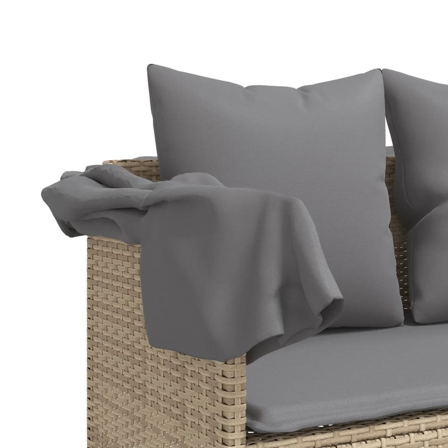 Ligbed Met Kussens Poly Rattan Beige en grijs without canopy