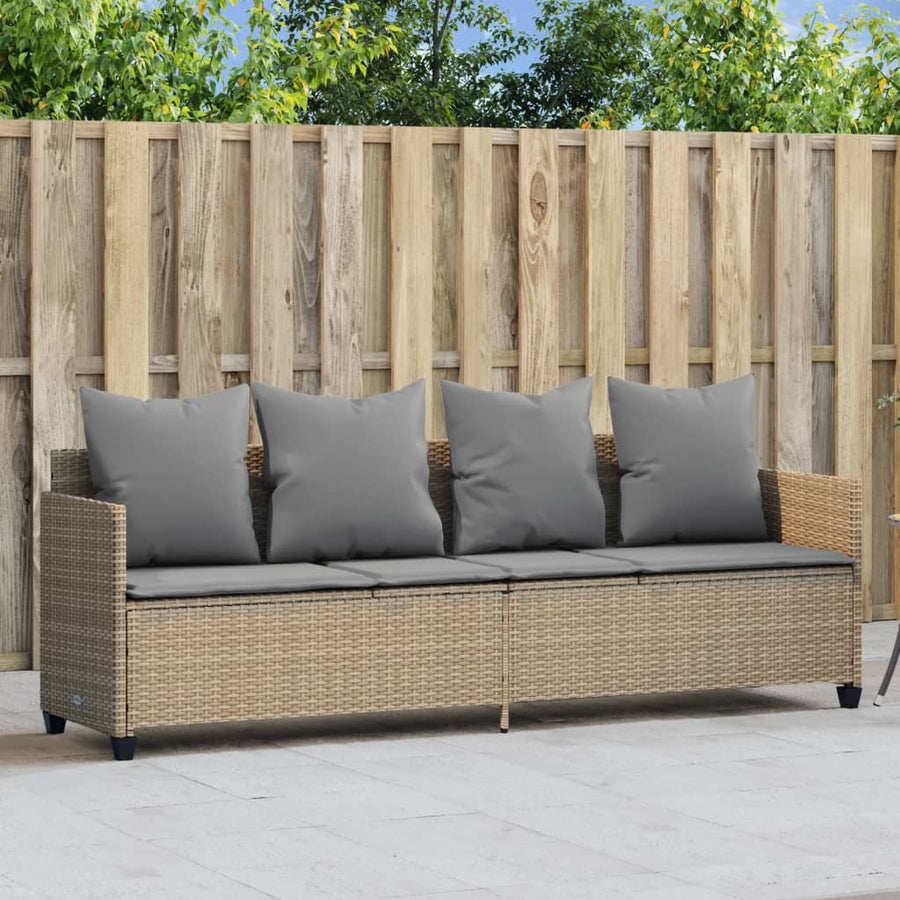Ligbed Met Kussens Poly Rattan Beige en grijs without canopy