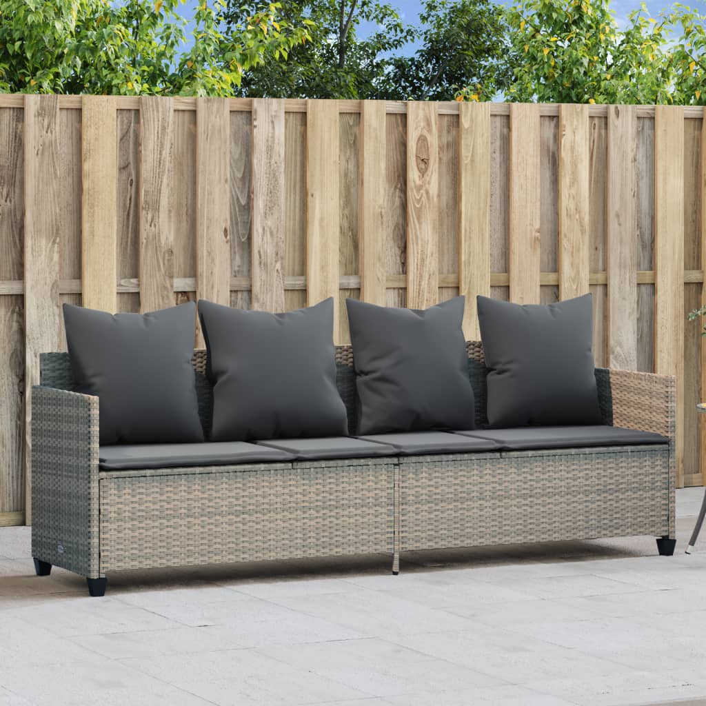 Ligbed Met Kussen Poly Rattan Lichtgrijs without canopy