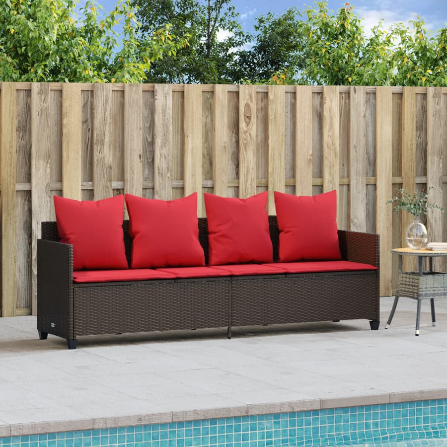 Ligbed Met Kussens Poly Rattan Bruin