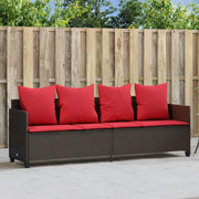 Ligbed poly rattan bruin met kussens