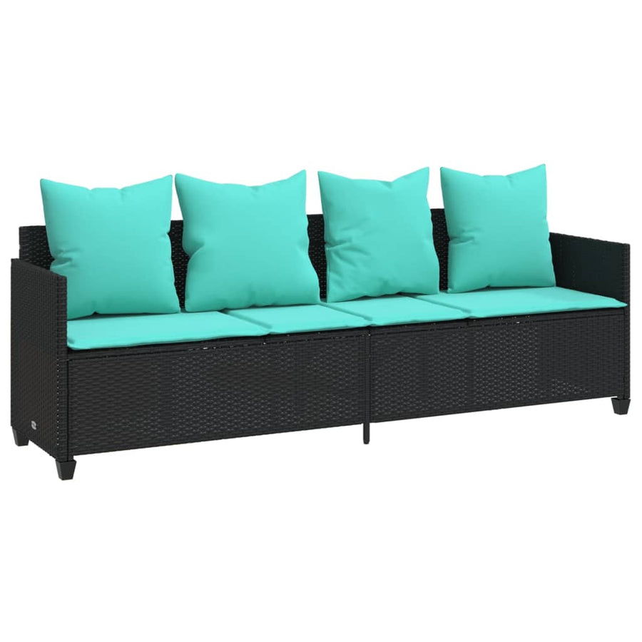 Ligbed met kussens poly rattan zwart