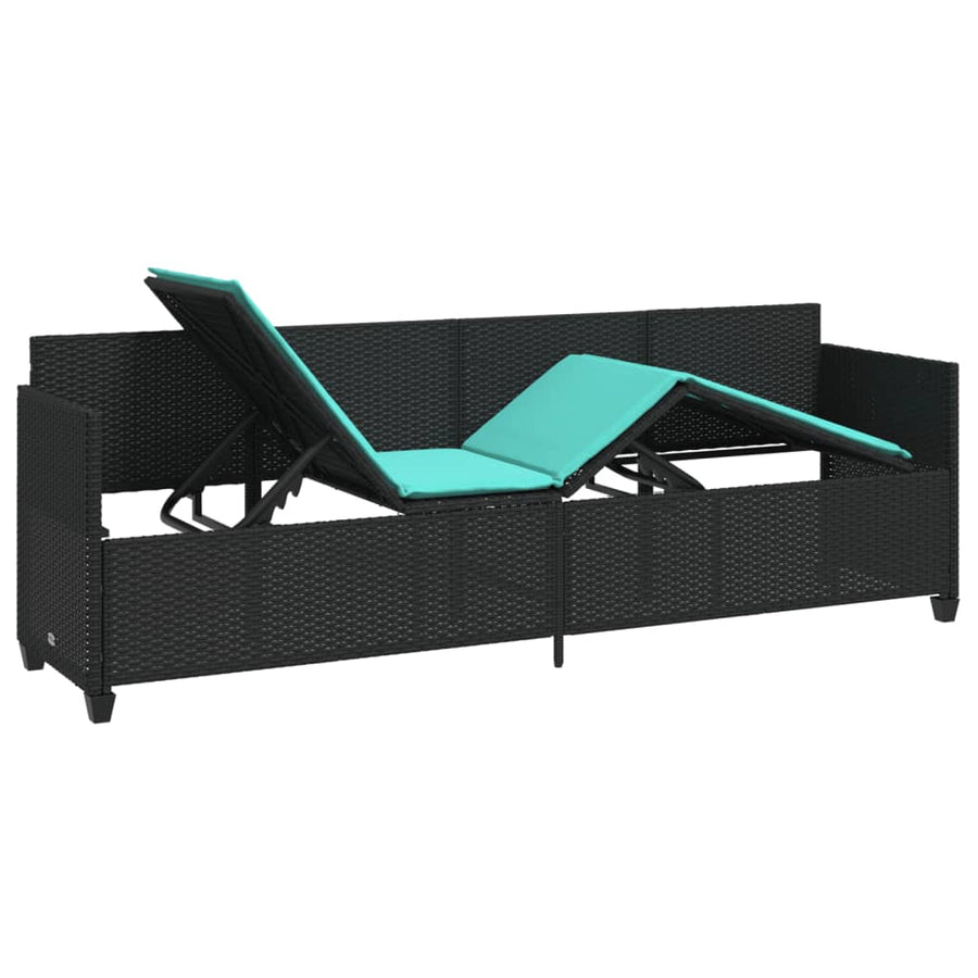 Ligbed met kussens poly rattan zwart