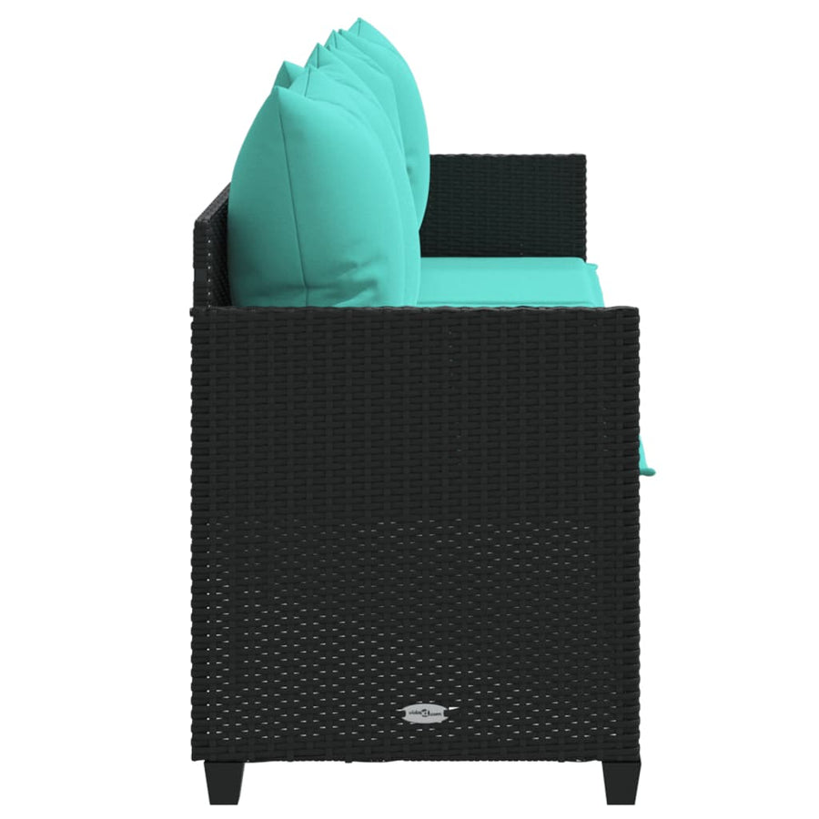 Ligbed met kussens poly rattan zwart