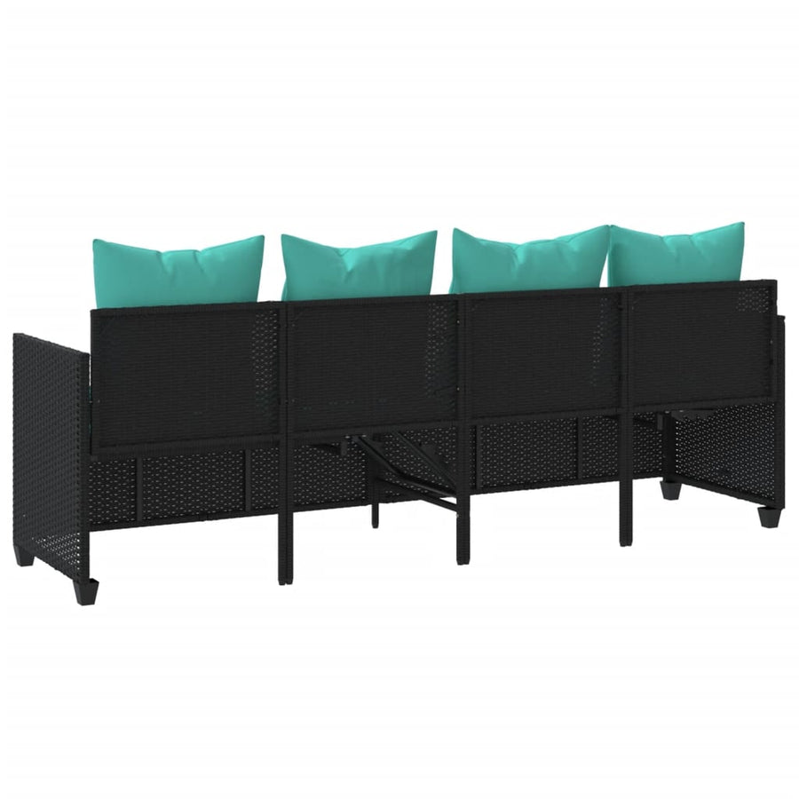 Ligbed met kussens poly rattan zwart