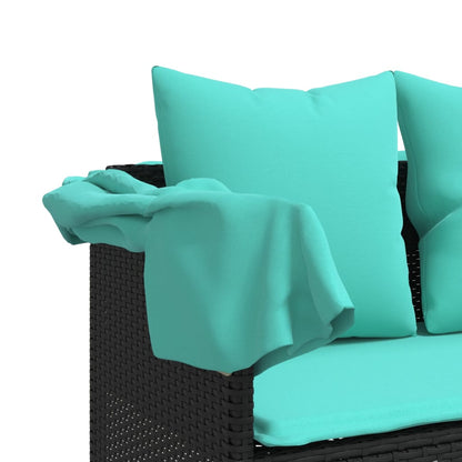 Ligbed met kussens poly rattan zwart