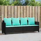 Ligbed poly rattan zwart met kussens