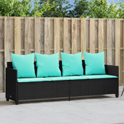 Ligbed poly rattan zwart met kussens