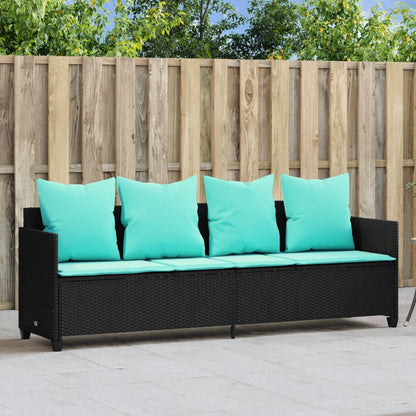 Ligbed met kussens poly rattan zwart
