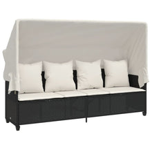 Ligbed Met Luifel En Kussens Poly Rattan Zwart en crème with canopy