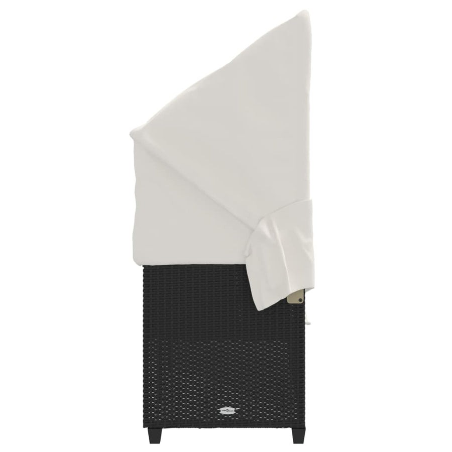 Ligbed Met Luifel En Kussens Poly Rattan Zwart en crème with canopy