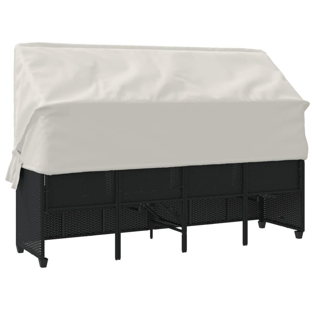 Ligbed Met Luifel En Kussens Poly Rattan Zwart en crème with canopy