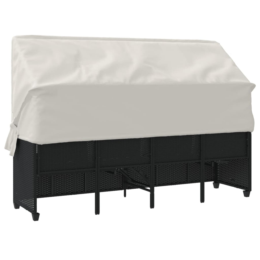 Ligbed Met Luifel En Kussens Poly Rattan Zwart en crème with canopy