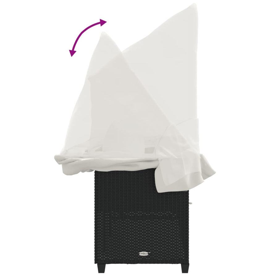 Ligbed Met Luifel En Kussens Poly Rattan Zwart en crème with canopy