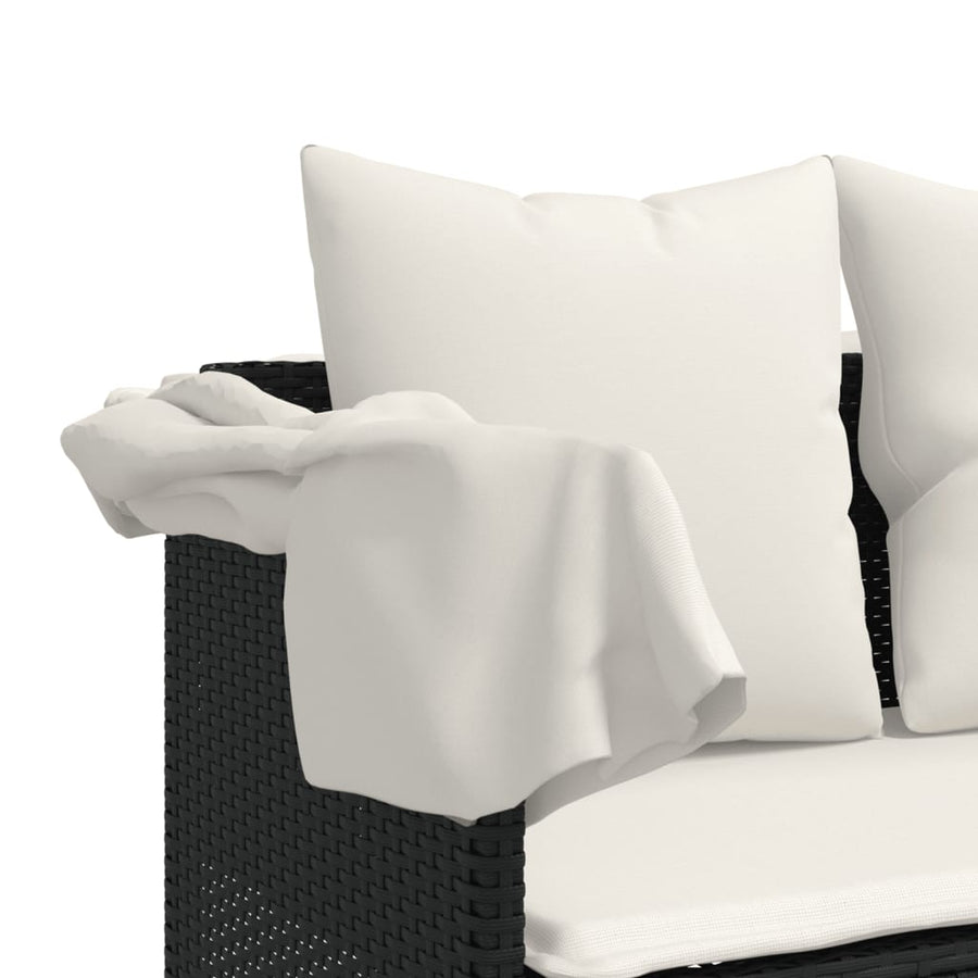 Ligbed Met Luifel En Kussens Poly Rattan Zwart en crème with canopy