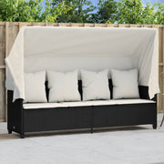 Sun lounger with canopy and cushions poly rattan black