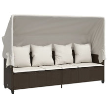 Ligbed Met Luifel En Kussens Poly Rattan Bruin en crème with canopy