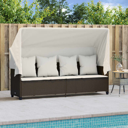 Ligbed Met Luifel En Kussens Poly Rattan Bruin en crème with canopy