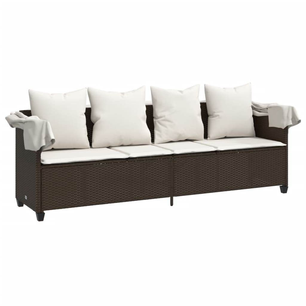 Ligbed Met Luifel En Kussens Poly Rattan Bruin en crème with canopy