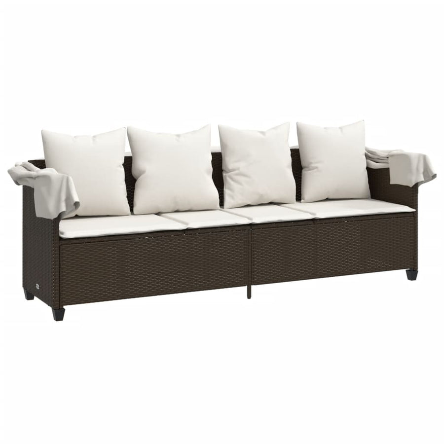 Ligbed Met Luifel En Kussens Poly Rattan Bruin en crème with canopy