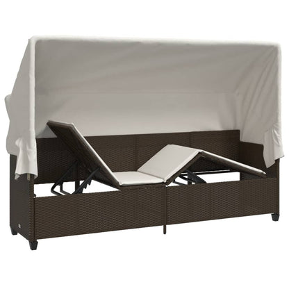 Ligbed Met Luifel En Kussens Poly Rattan Bruin en crème with canopy