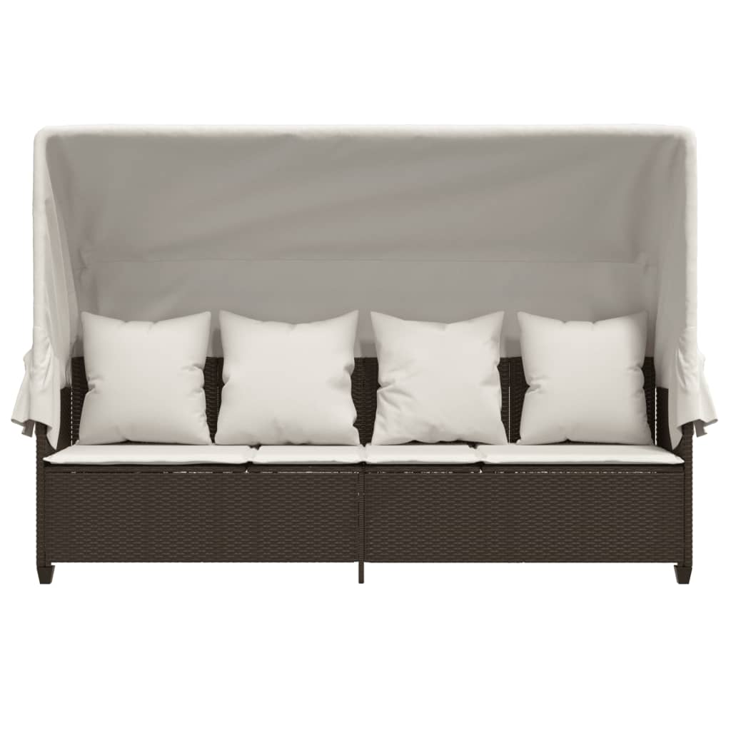Ligbed Met Luifel En Kussens Poly Rattan Bruin en crème with canopy