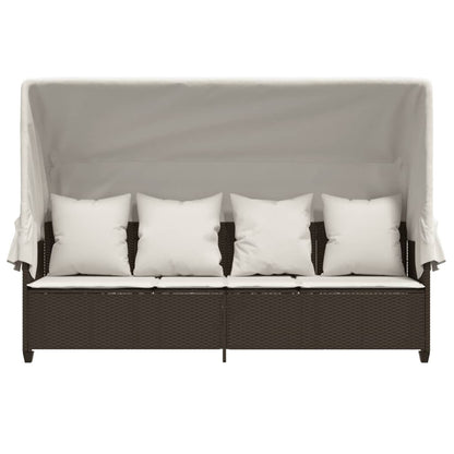 Ligbed Met Luifel En Kussens Poly Rattan Bruin en crème with canopy