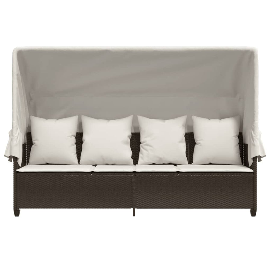 Ligbed Met Luifel En Kussens Poly Rattan Bruin en crème with canopy