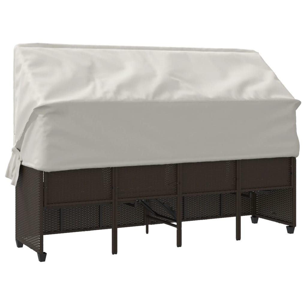 Ligbed Met Luifel En Kussens Poly Rattan Bruin en crème with canopy