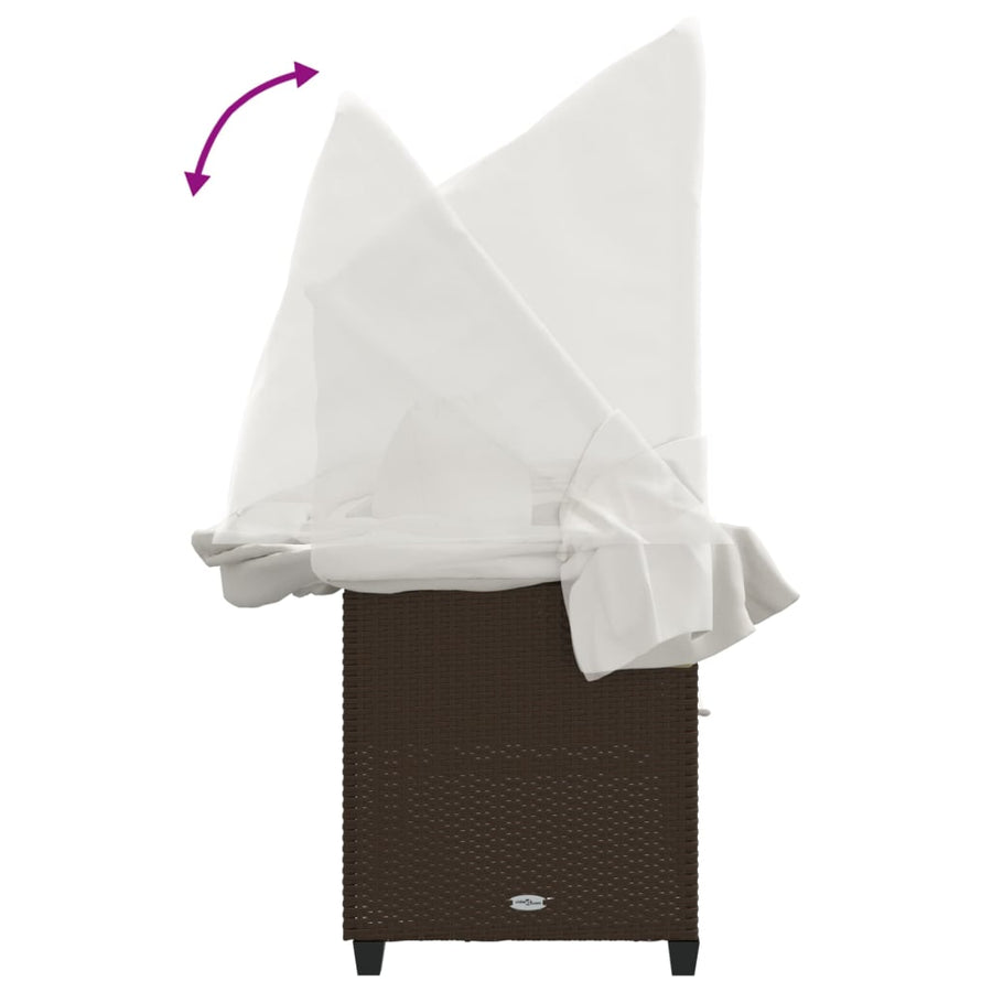 Ligbed Met Luifel En Kussens Poly Rattan Bruin en crème with canopy