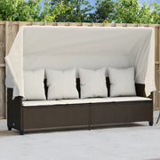Day bed with canopy and cushions poly rattan brown