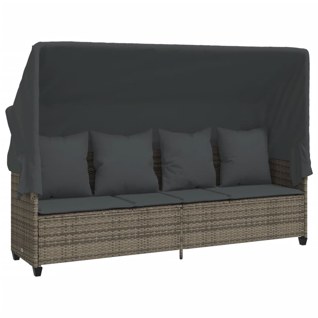 Ligbed Met Luifel En Kussens Poly Rattan  Grijs with canopy