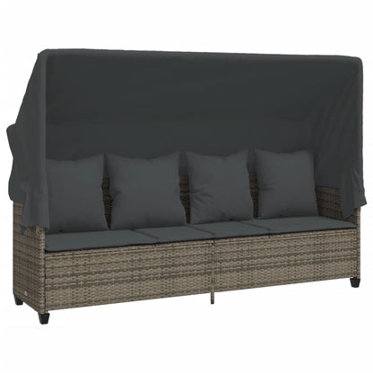 Ligbed Met Luifel En Kussens Poly Rattan  Grijs with canopy