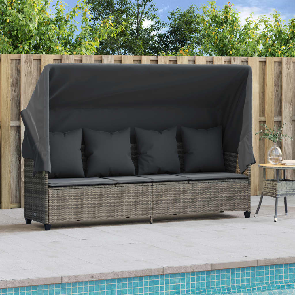 Ligbed Met Luifel En Kussens Poly Rattan  Grijs with canopy