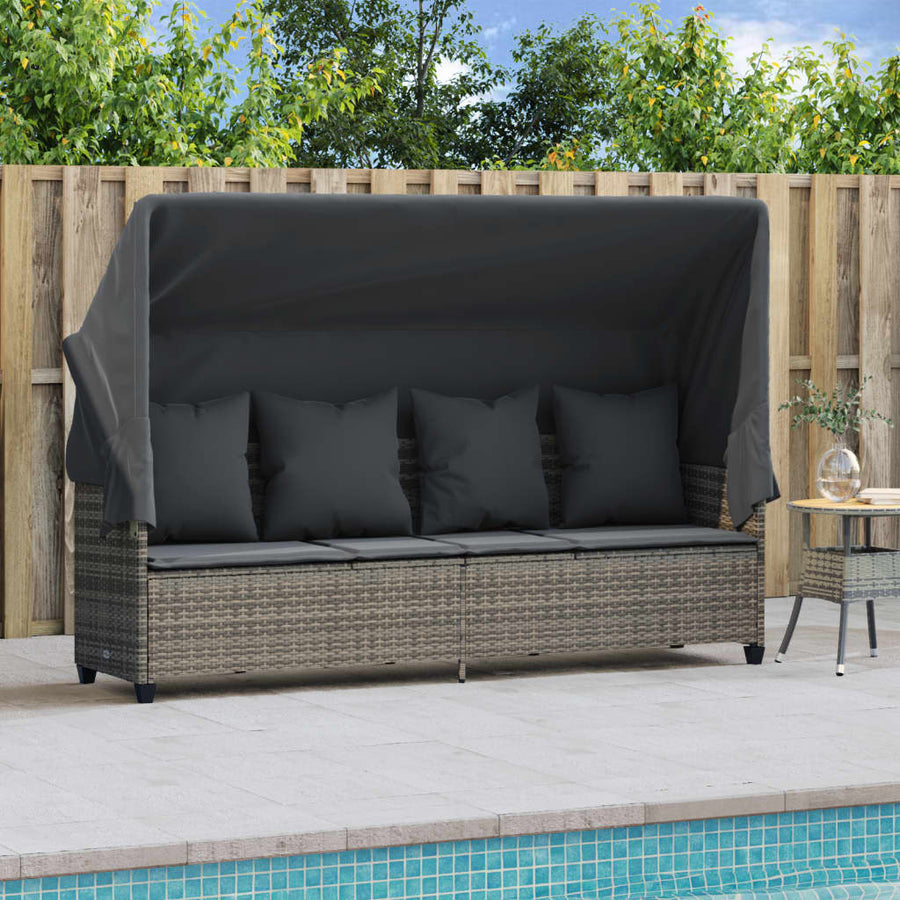 Ligbed Met Luifel En Kussens Poly Rattan  Grijs with canopy