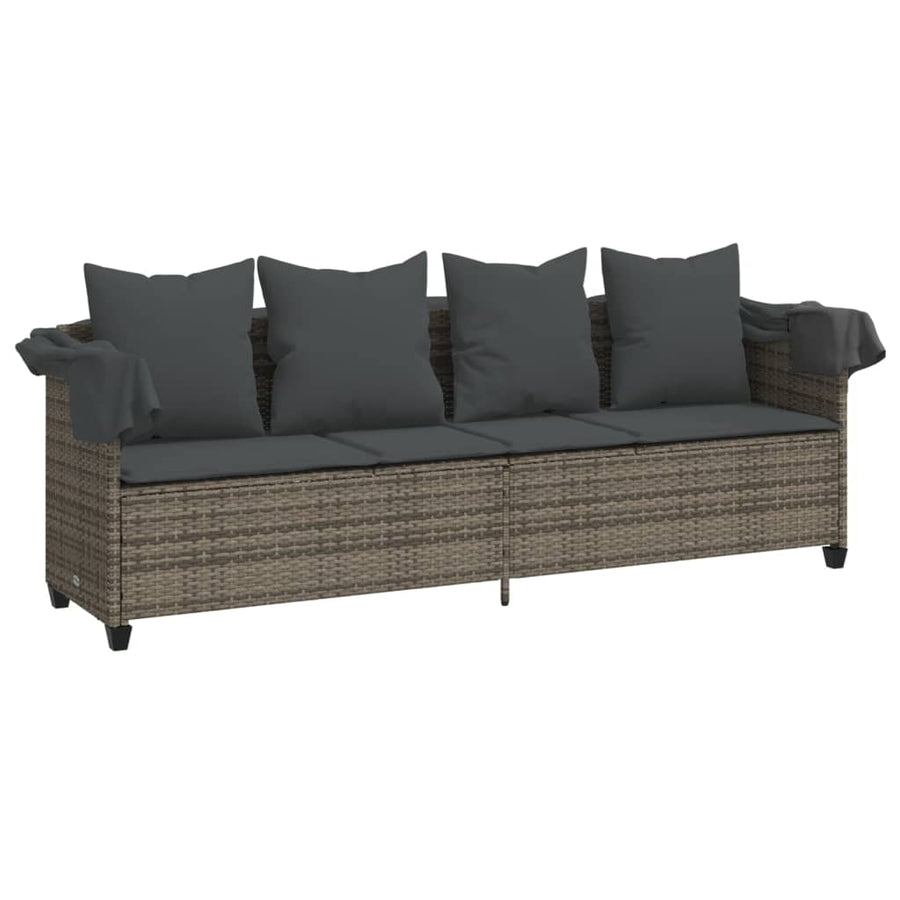 Ligbed Met Luifel En Kussens Poly Rattan  Grijs with canopy