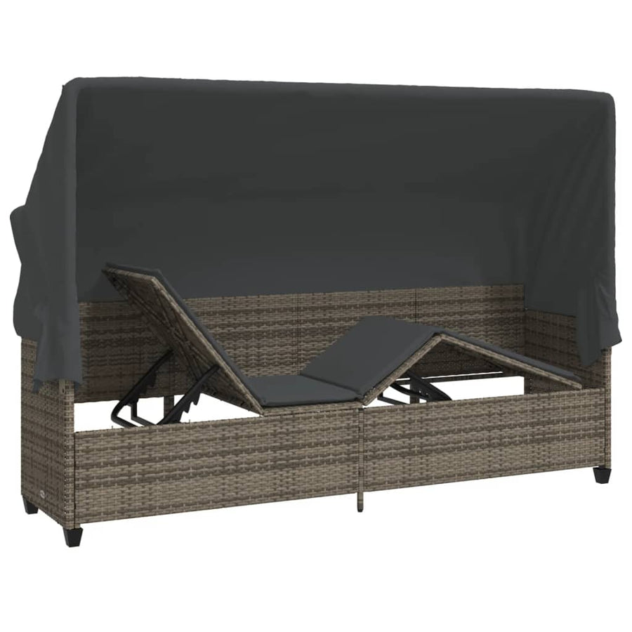 Ligbed Met Luifel En Kussens Poly Rattan  Grijs with canopy