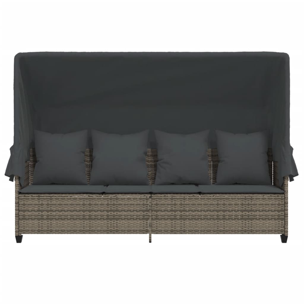 Ligbed Met Luifel En Kussens Poly Rattan  Grijs with canopy