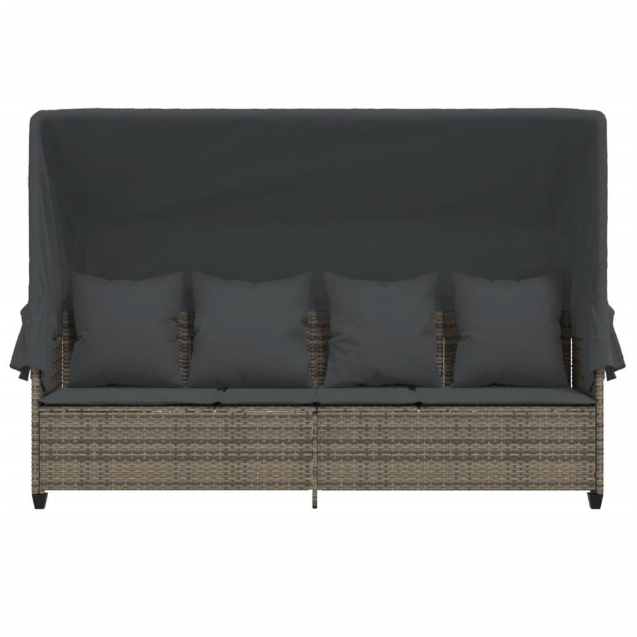 Ligbed Met Luifel En Kussens Poly Rattan  Grijs with canopy