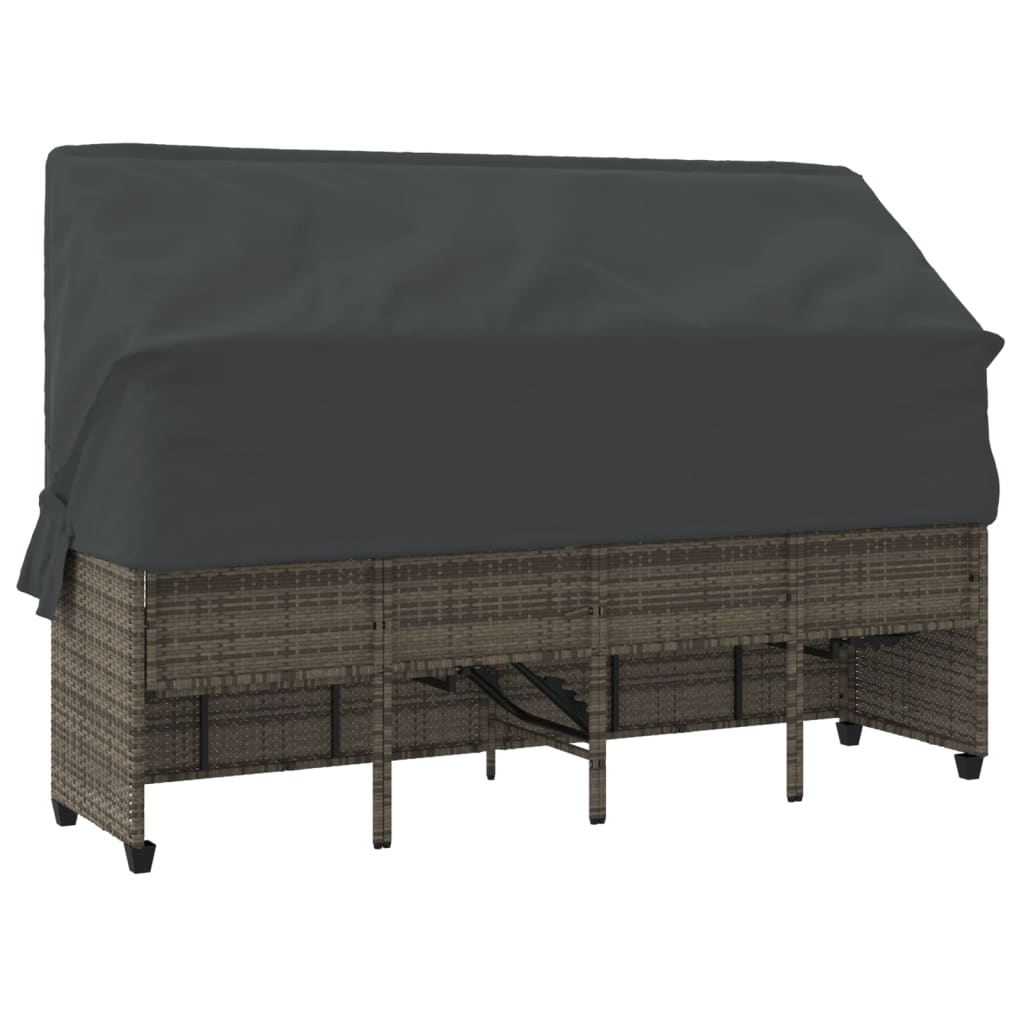 Ligbed Met Luifel En Kussens Poly Rattan  Grijs with canopy