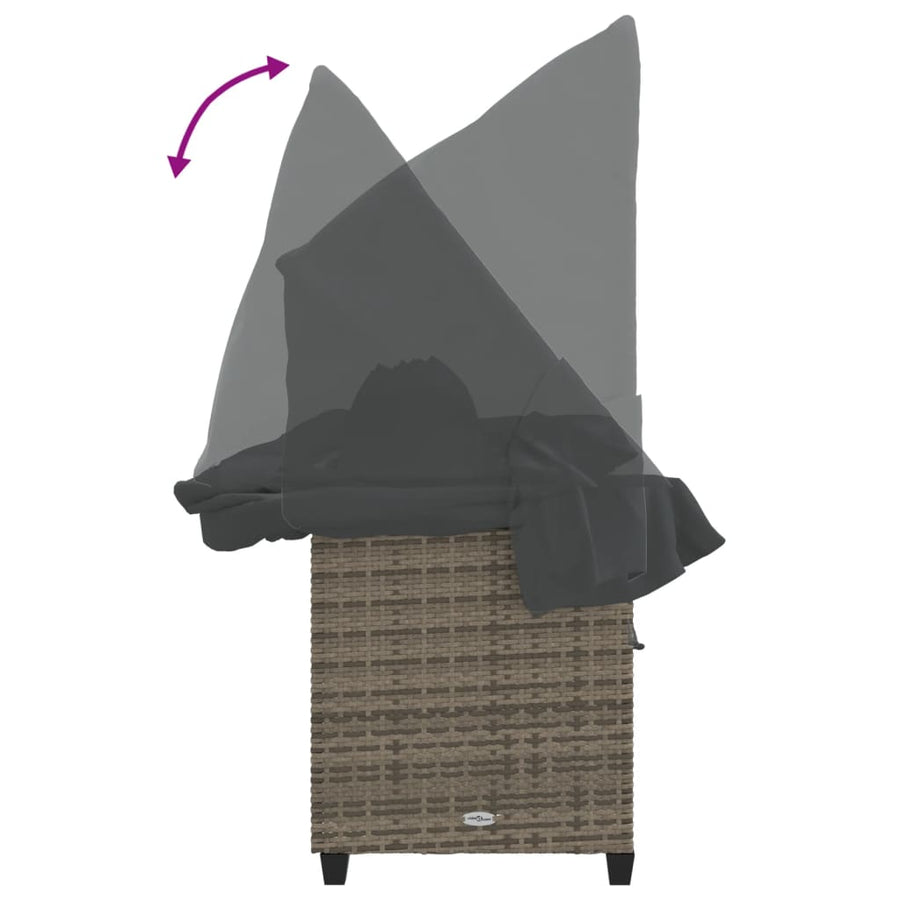 Ligbed Met Luifel En Kussens Poly Rattan  Grijs with canopy