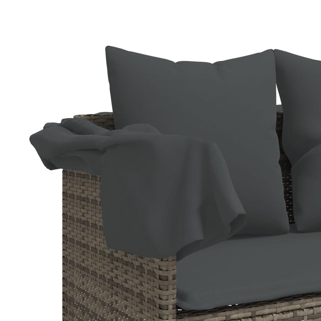 Ligbed Met Luifel En Kussens Poly Rattan  Grijs with canopy