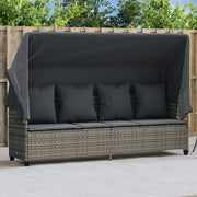 Sunlounger with canopy and cushions poly rattan grey