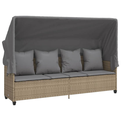 Ligbed Met Luifel En Kussen Poly Rattan  Beige en grijs with canopy
